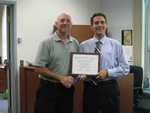 Professor Looft Congratulating Professor Wyglinski on receiving the 2009 Satin Fellowship.